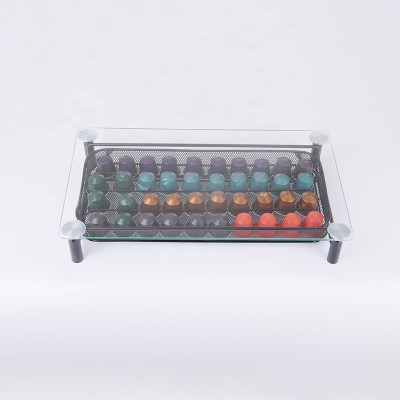 YZ1323G  Multi-fuction Glass Cover Metal Coffee Capsule Storage Rack Coffee Capusule Machine Holder